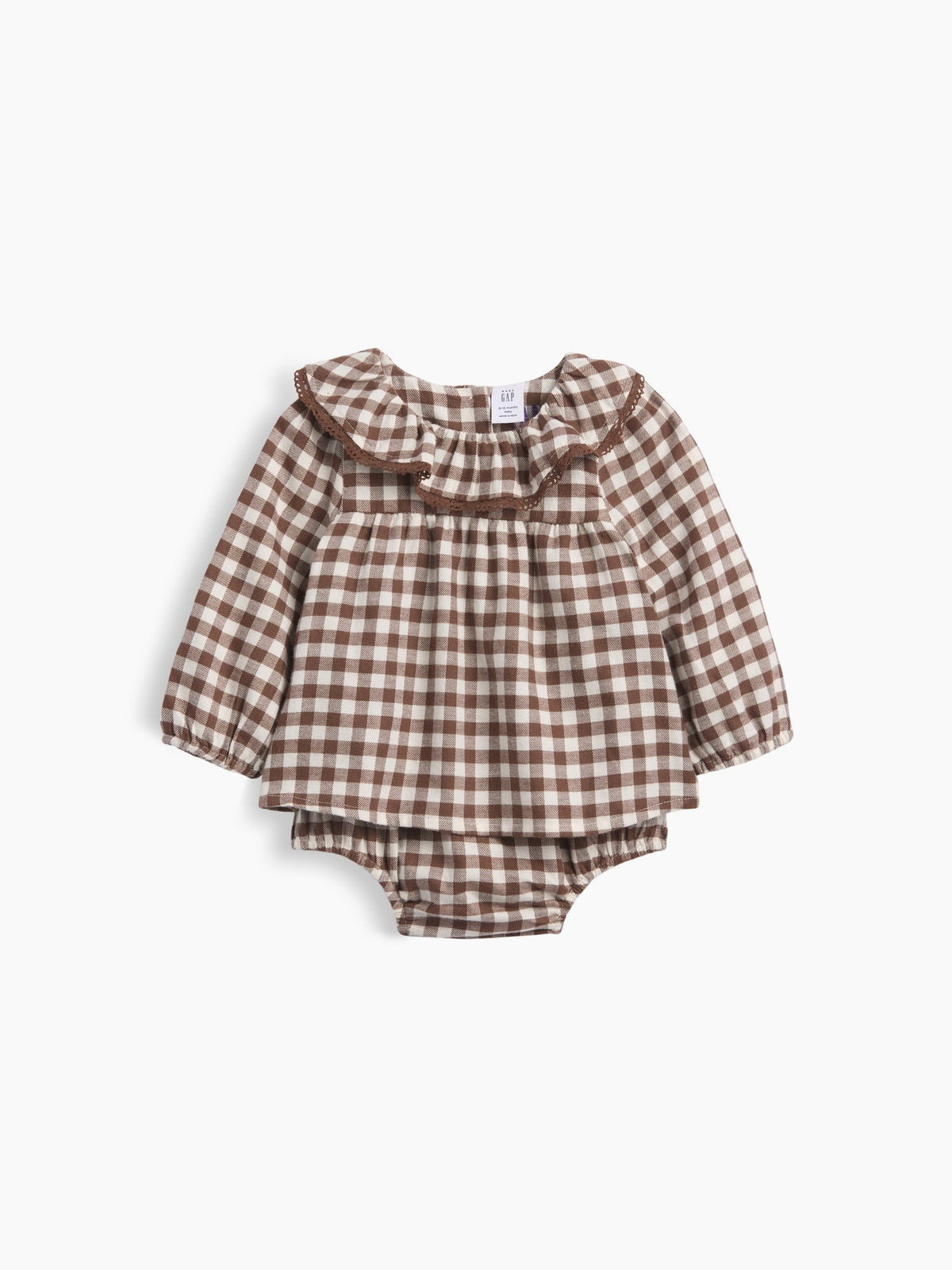 Kahverengi Gingham Flannel Bodysuit Elbise