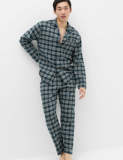 Saf Pamuklu Ekose Desenli Pijama Takımı