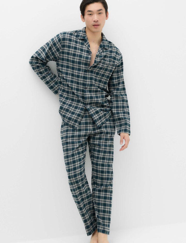 Saf Pamuklu Ekose Desenli Pijama Takımı