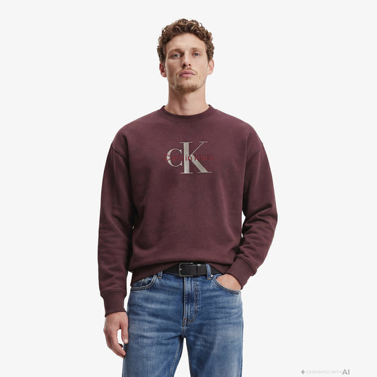 Calvin Klein Premium Terry Monologo Erkek Kahverengi Sweatshirt