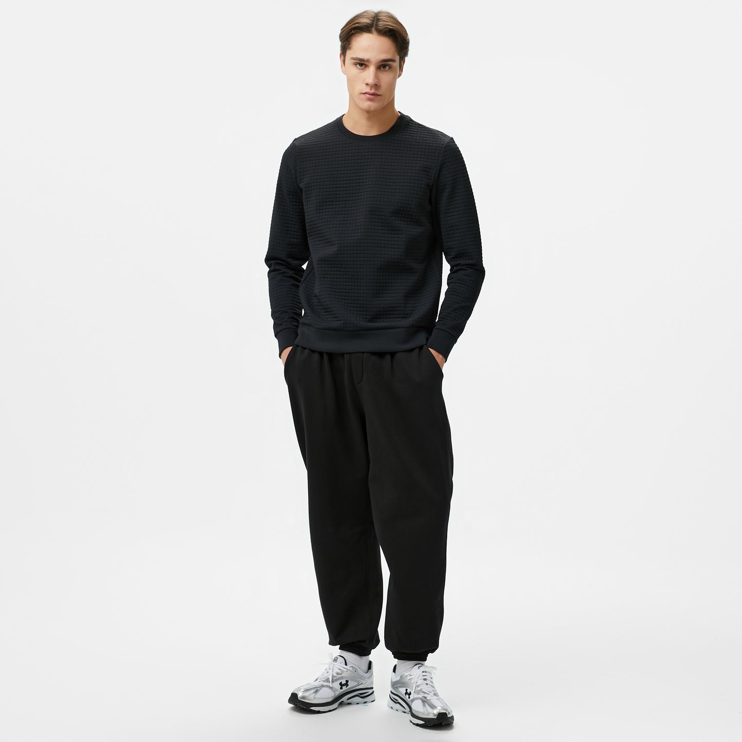 Under Armour Unstoppable Fleece Grid Crew Erkek Siyah Sweatshirt