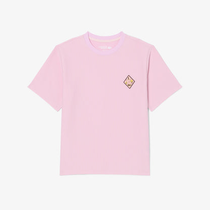 Lacoste Kadın Regular Fit Bisiklet Yaka Çizgili Pembe T-shirt