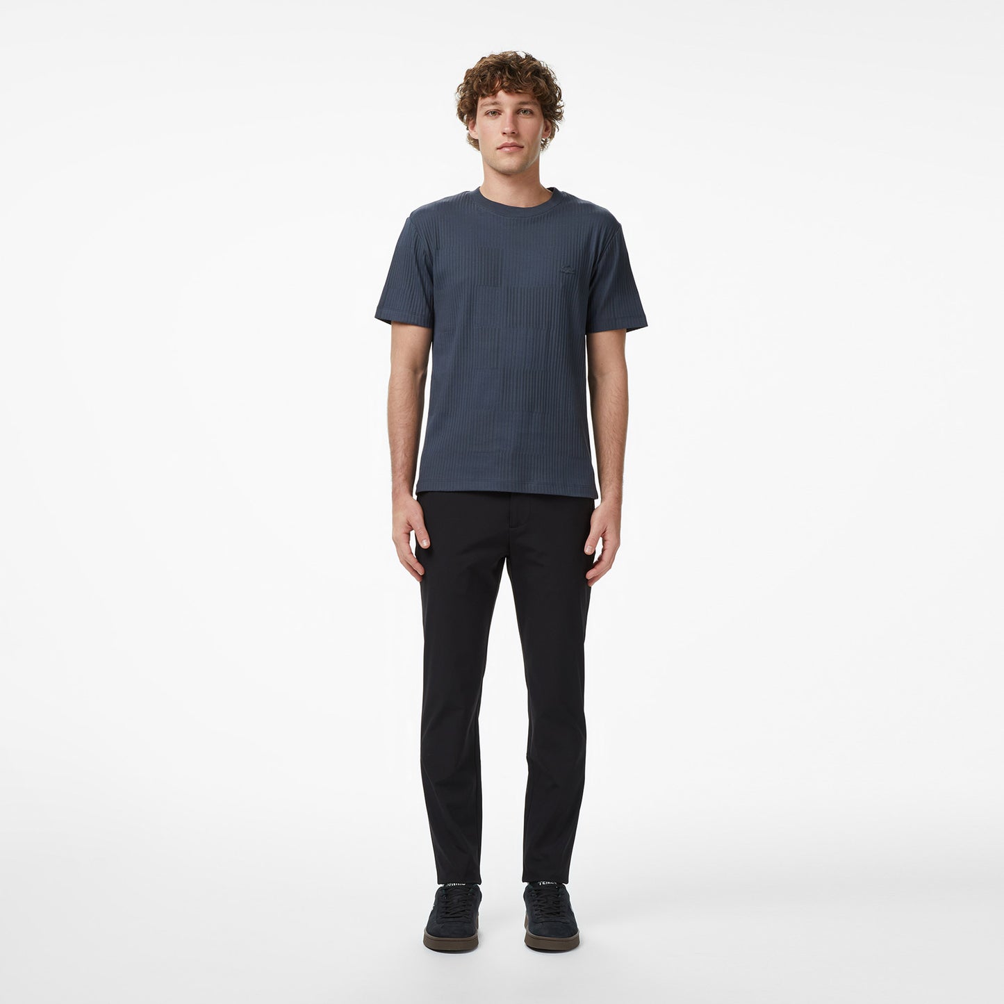 Lacoste Erkek Regular Fit Bisiklet Yaka Çizgili Koyu Gri T-shirt