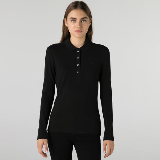 Lacoste Kadın Slim Fit Uzun Kollu Siyah Polo