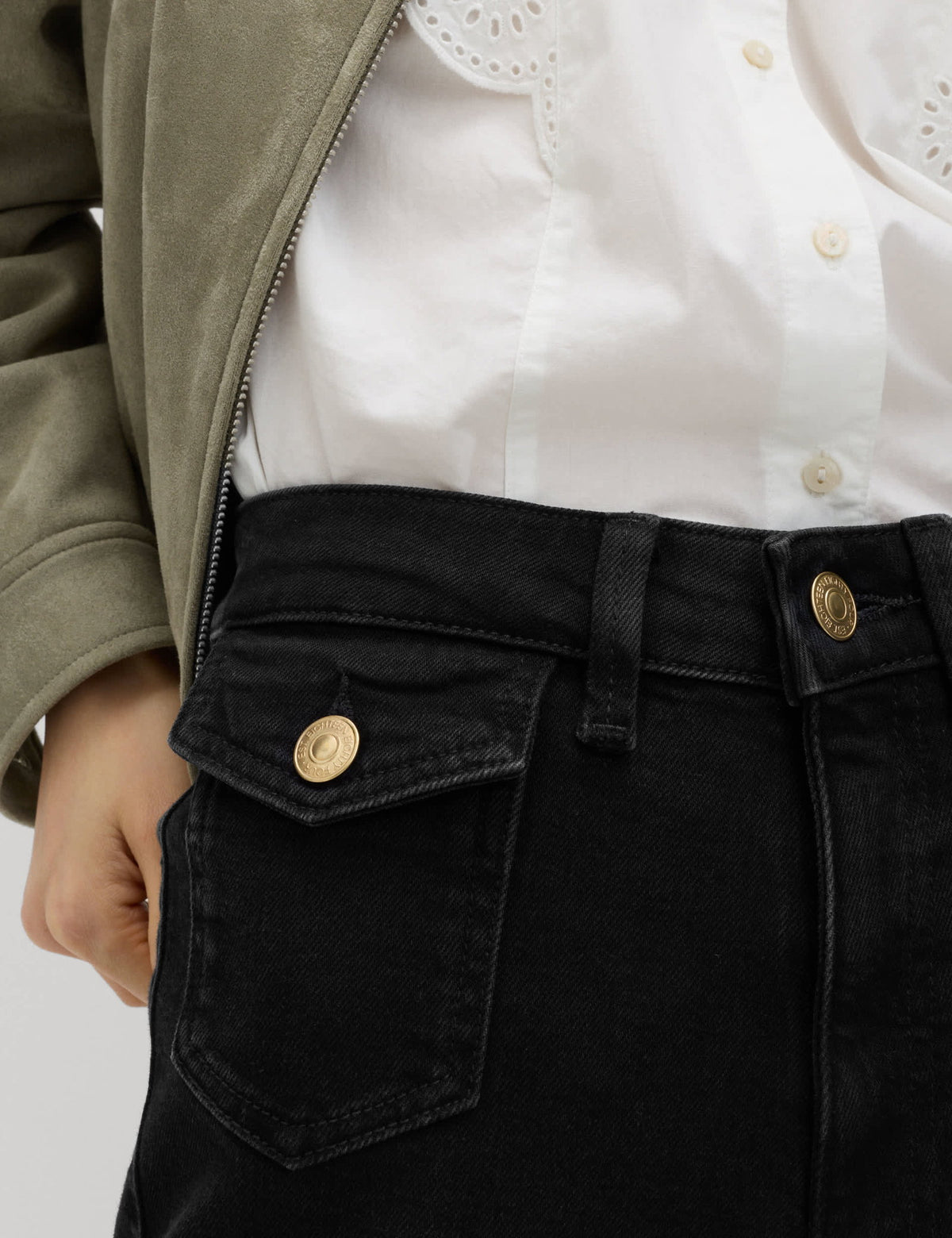 Yüksek Bel Patch Cep Detaylı Ispanyol Paça Jean