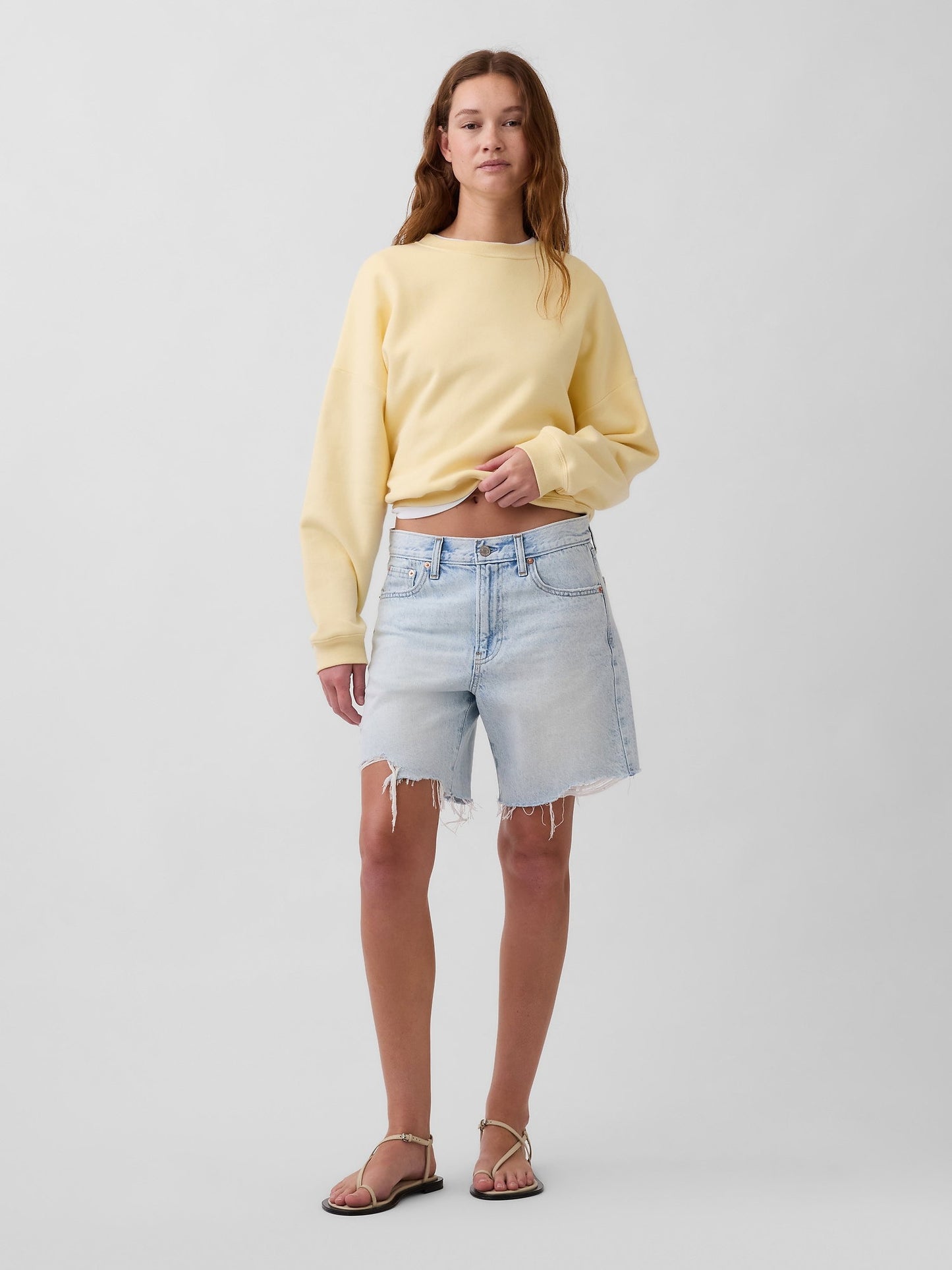 Açık Mavi Mid Rise Loose Denim Bermuda Şort