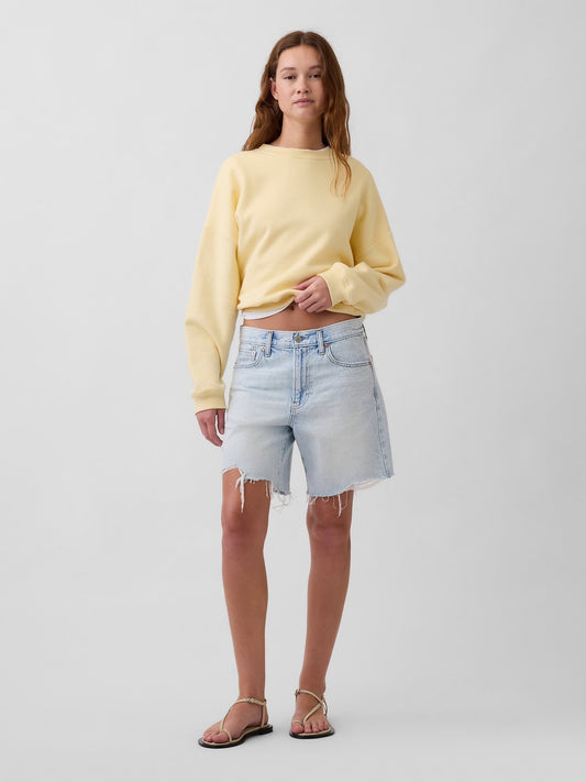 Açık Mavi Mid Rise Loose Denim Bermuda Şort