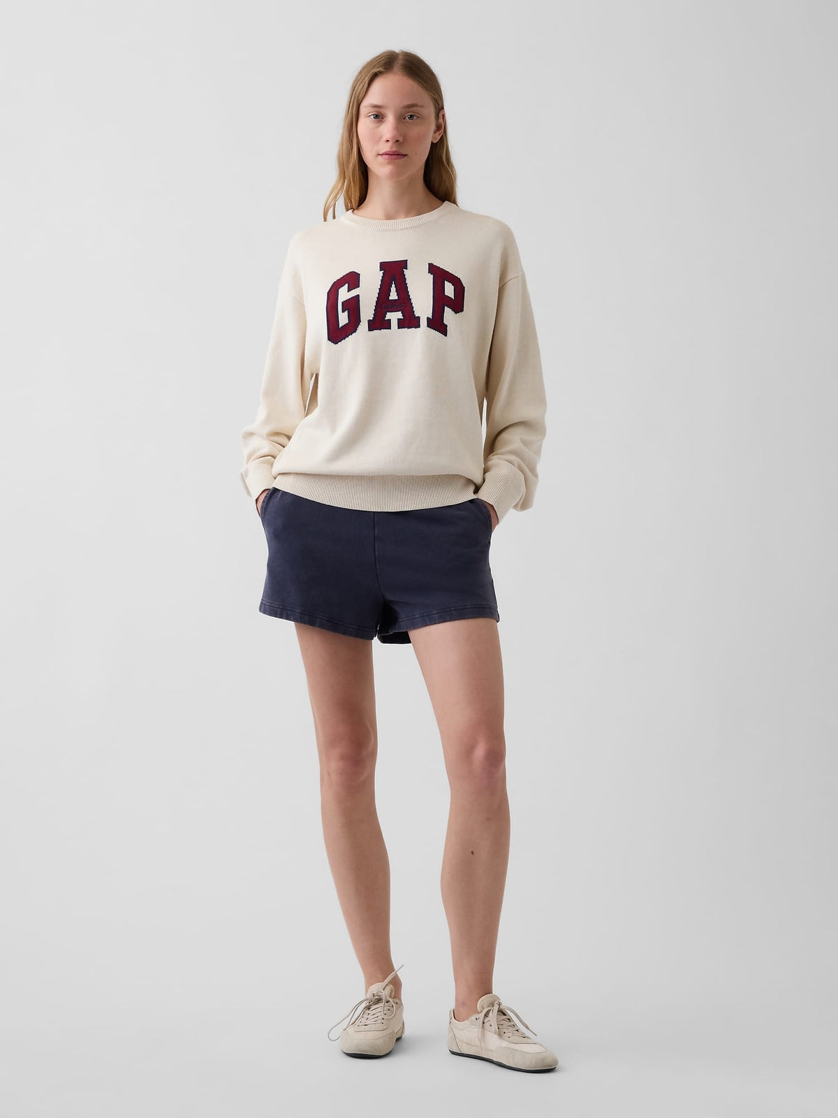 Krem Relaxed Gap Logo Intarsia Kazak