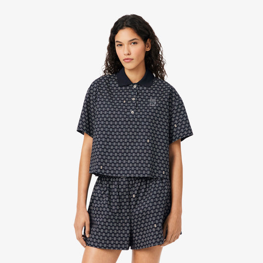 Lacoste Kadın Oversize Fit Desenli Lacivert Polo