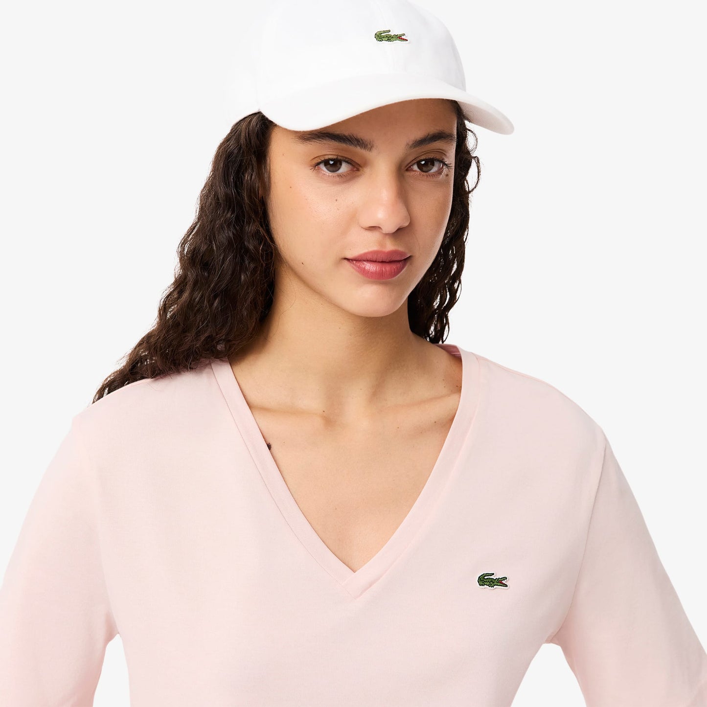 Lacoste Kadın Relaxed Fit V Yaka Pembe T-shirt