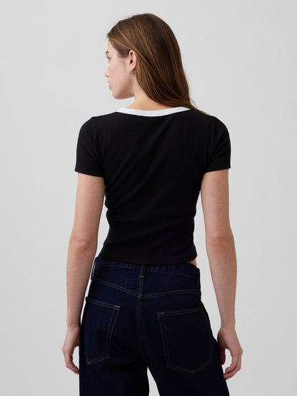 Siyah Ribbed Gap Logo Baby Crop T-shirt