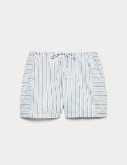 Saf Pamuklu Çizgili Pijama Şortu