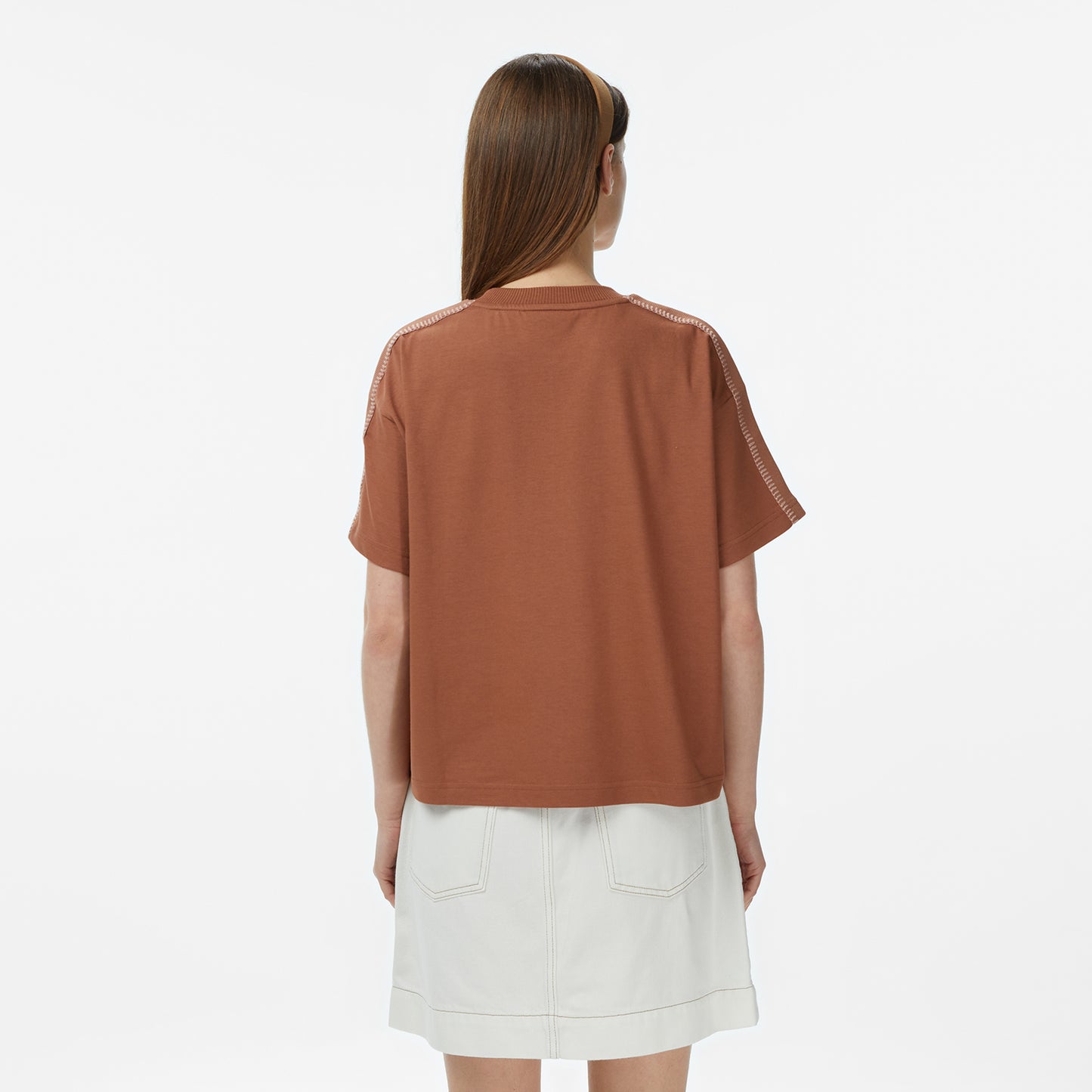 Lacoste Kadın Loose Fit Bisiklet Yaka Kahverengi T-shirt