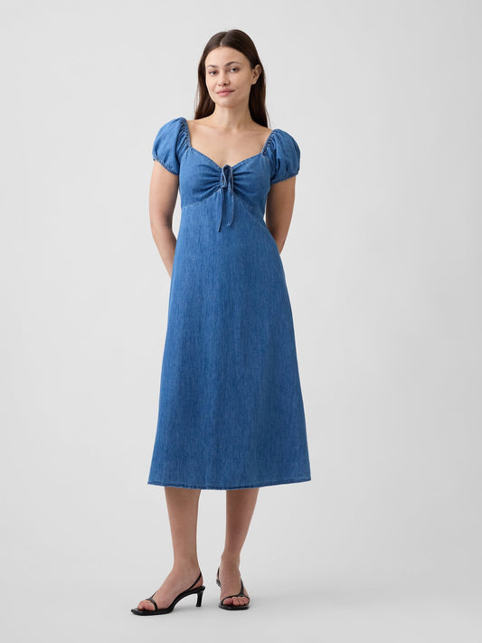 Mavi Print Puff Sleeve Midi Elbise