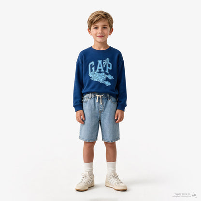Gap V-frch Ft Oversized Logo Crew Çocuk Mavi Sweatshirt