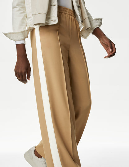 Şerit Detaylı Yüksek Bel Wide Leg Pantolon