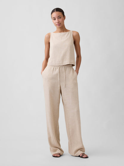 Bej Keten Karışımlı Apron Bluz