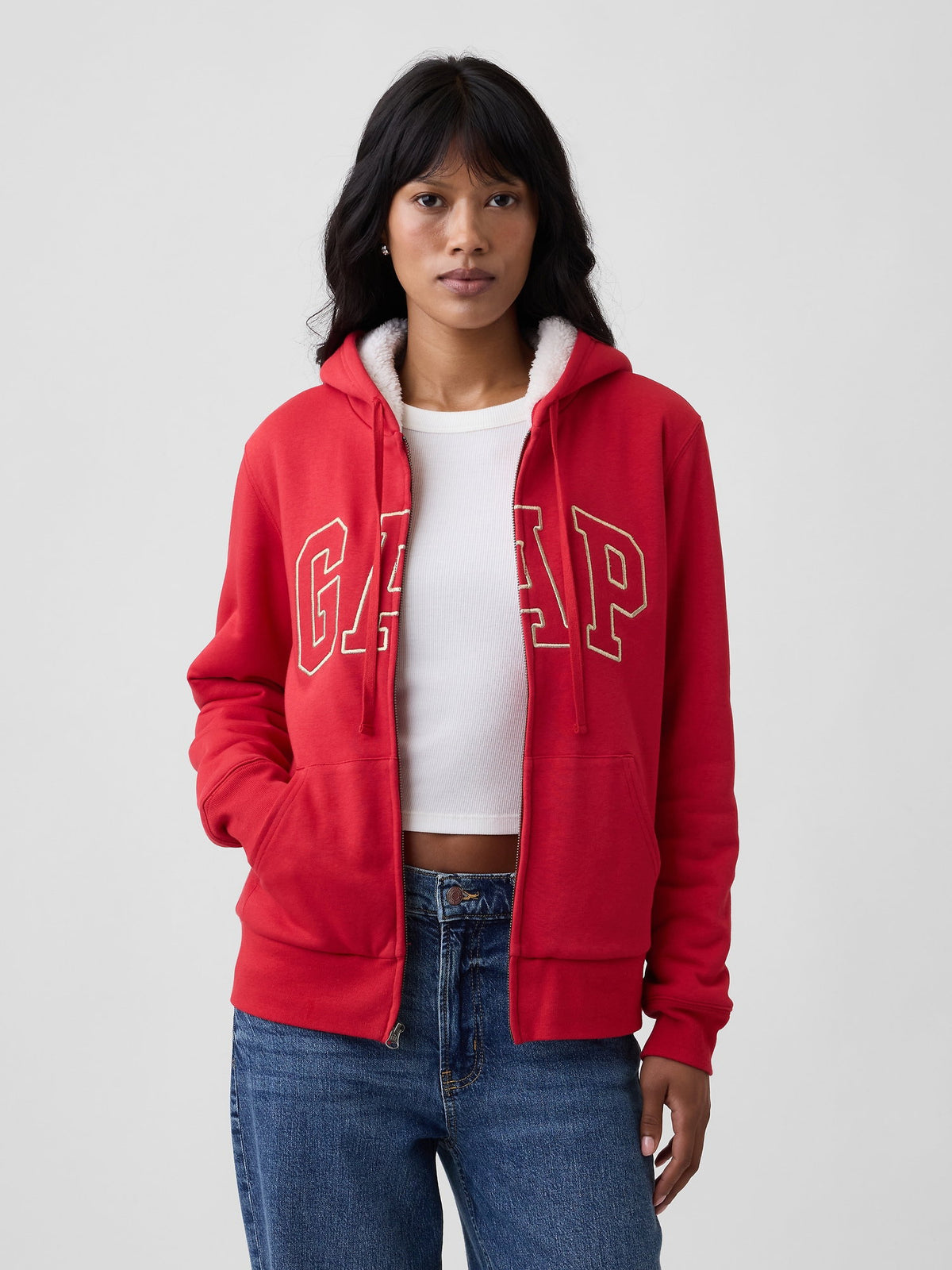 Kırmızı Relaxed Gap Logo Sherpa-astarlı Fermuarlı Sweatshirt