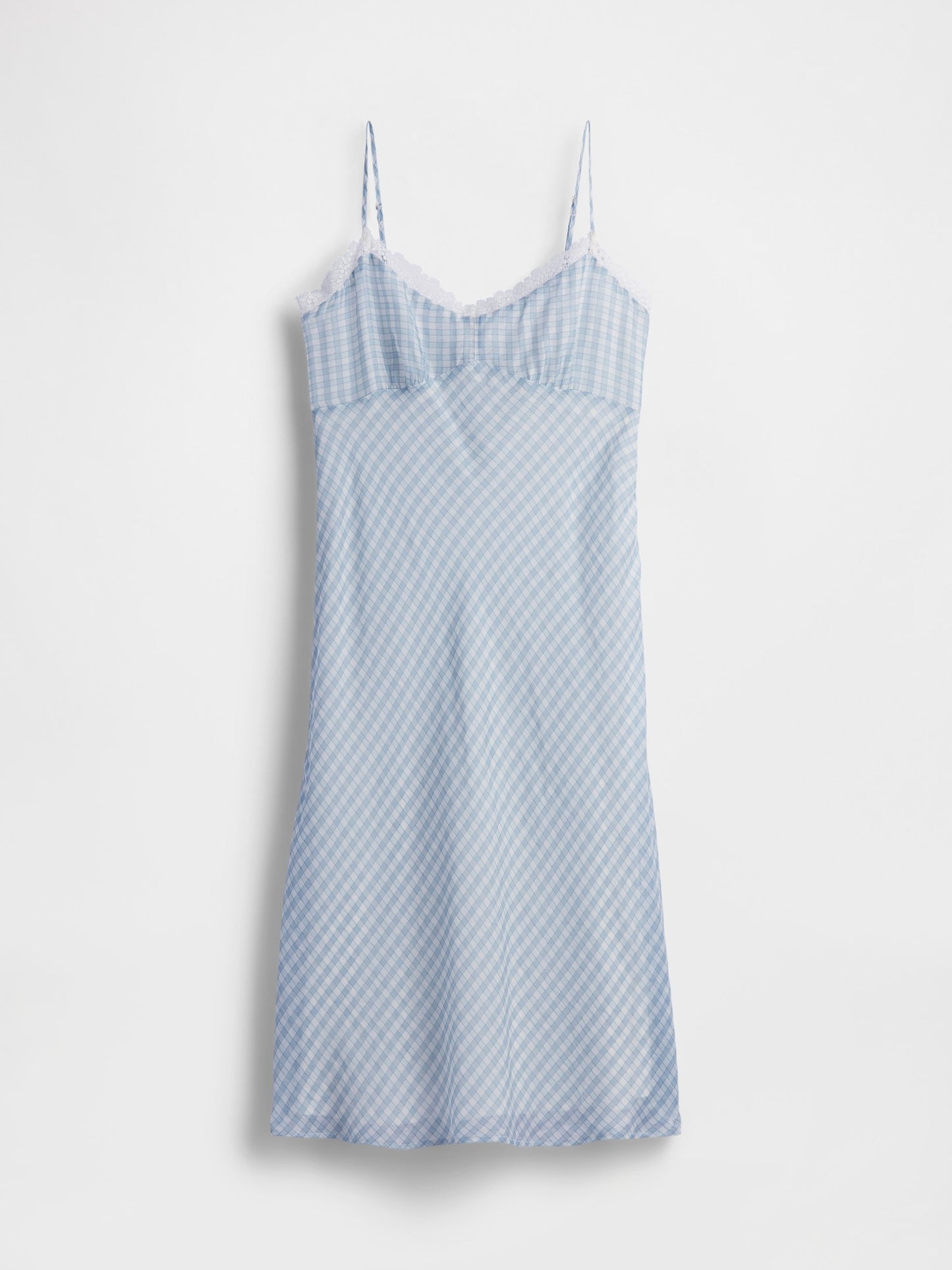 Açık Mavi Gingham Midi Slip Elbise