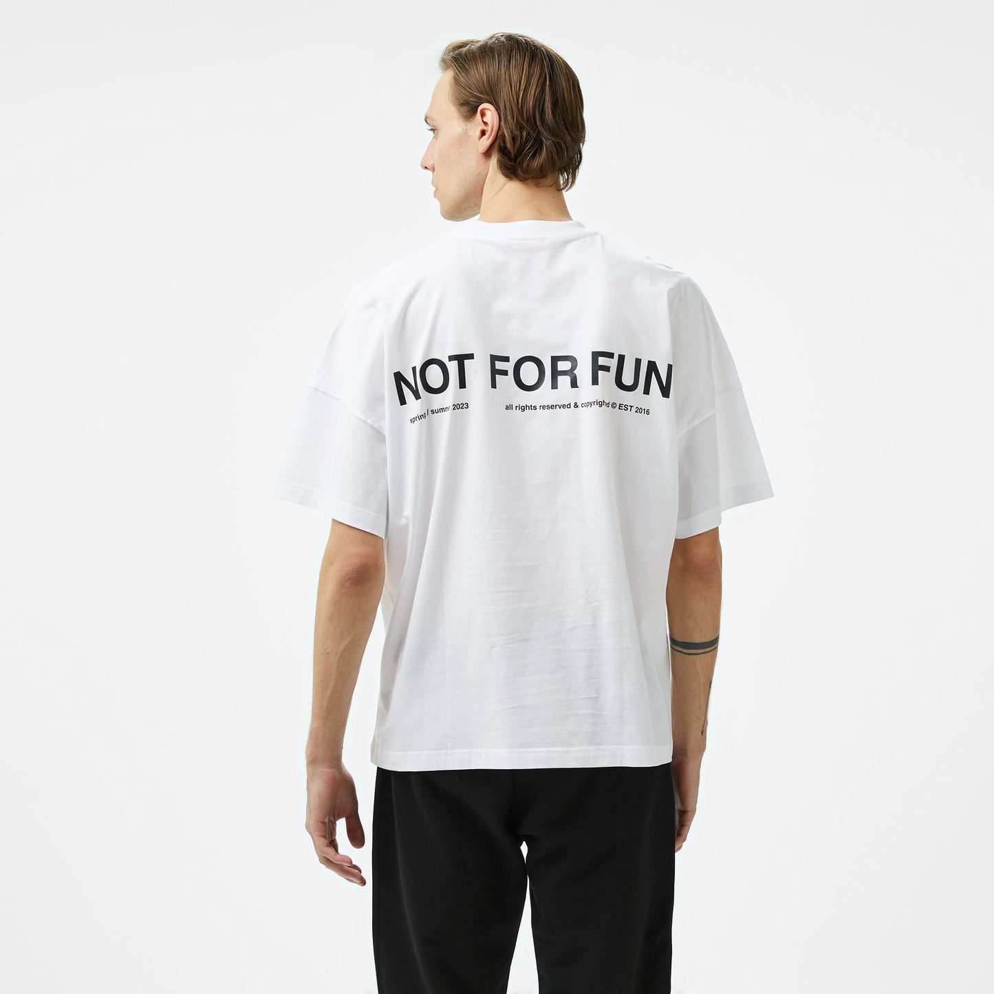 Forfun Not For Fun 004 Oversize Drop Shoulder Erkek Beyaz T-shirt