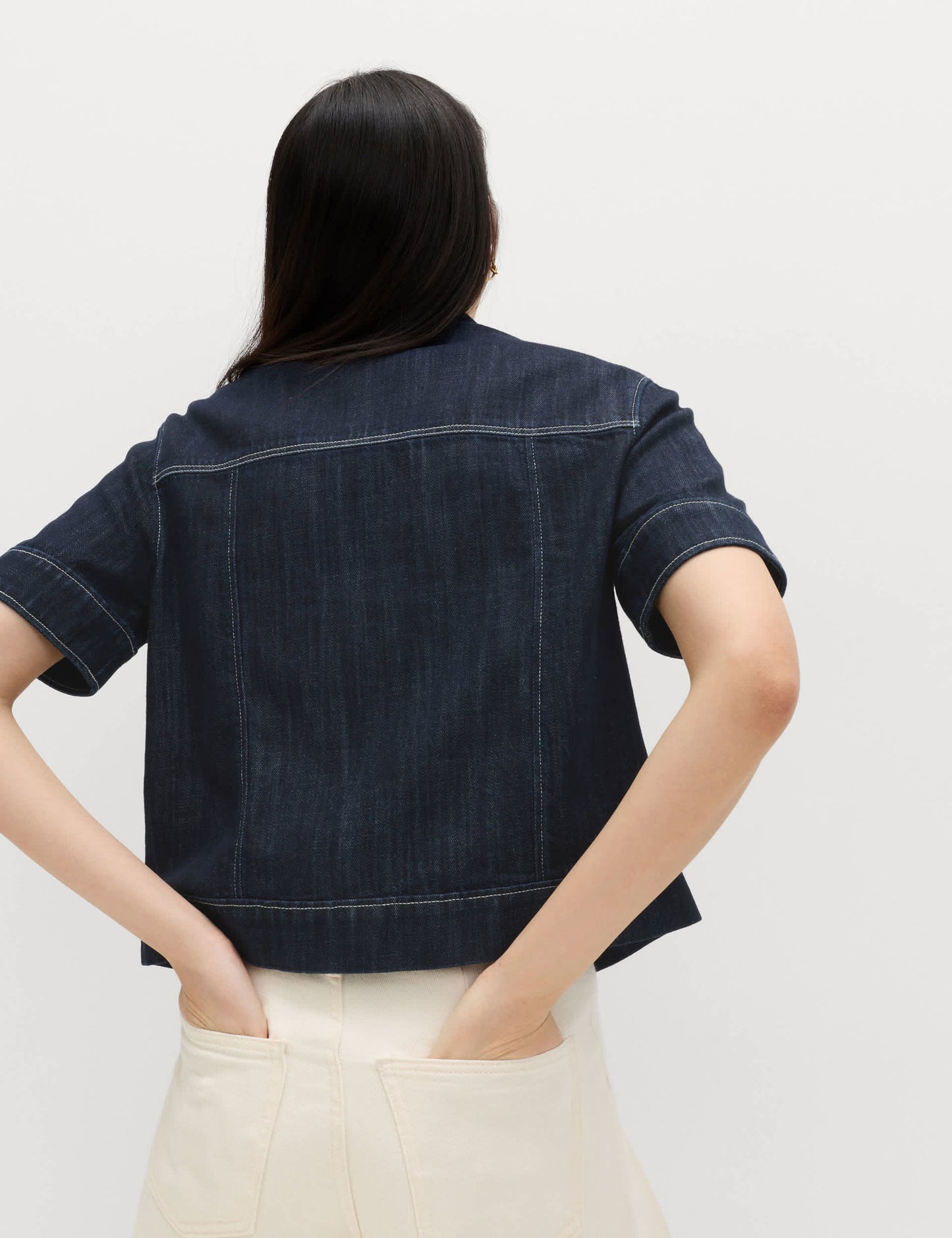 Pamuk Karışımlı Denim Utility Kısa Kollu Gömlek