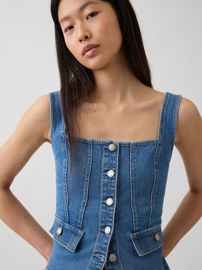 Açık Mavi Denim Cepli Korse Bluz
