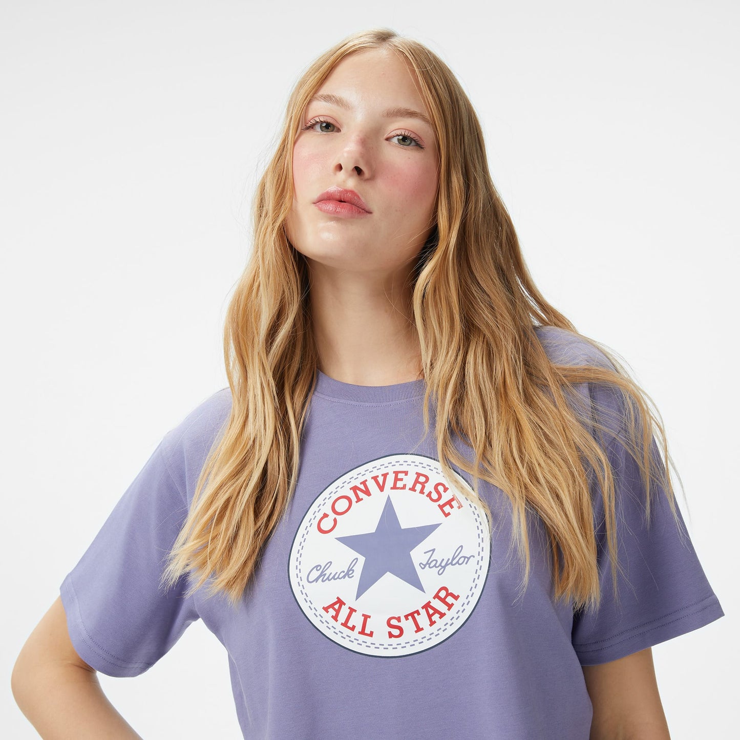Converse Baskılı Kadın Mor T-shirt