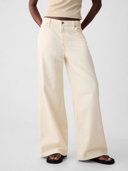 Kırık Beyaz Mid Rise Ultrasoft Baggy Jean Pantolon
