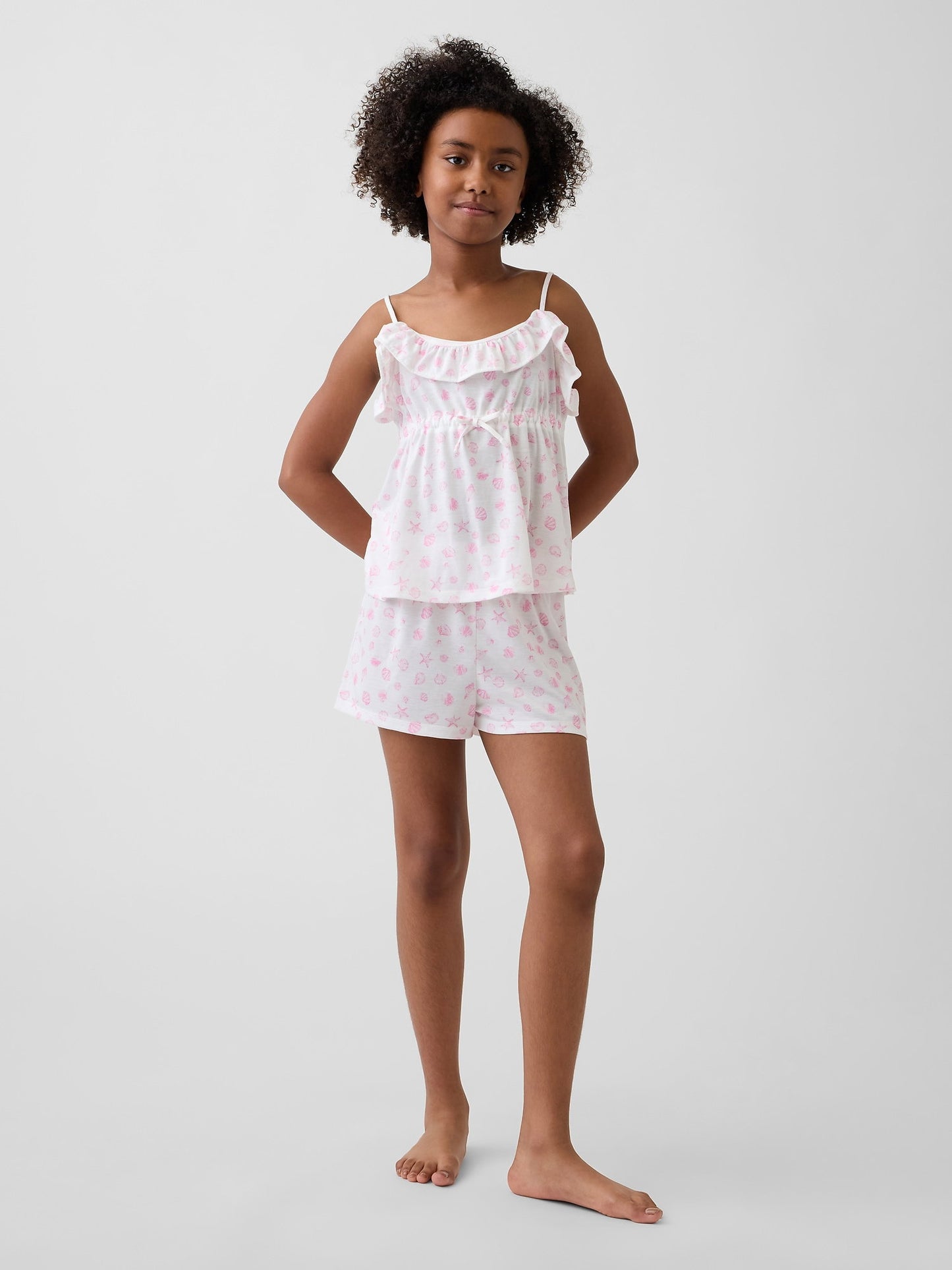 Açık Pembe Recycle Fırfır Askılı Şort Pijama Seti