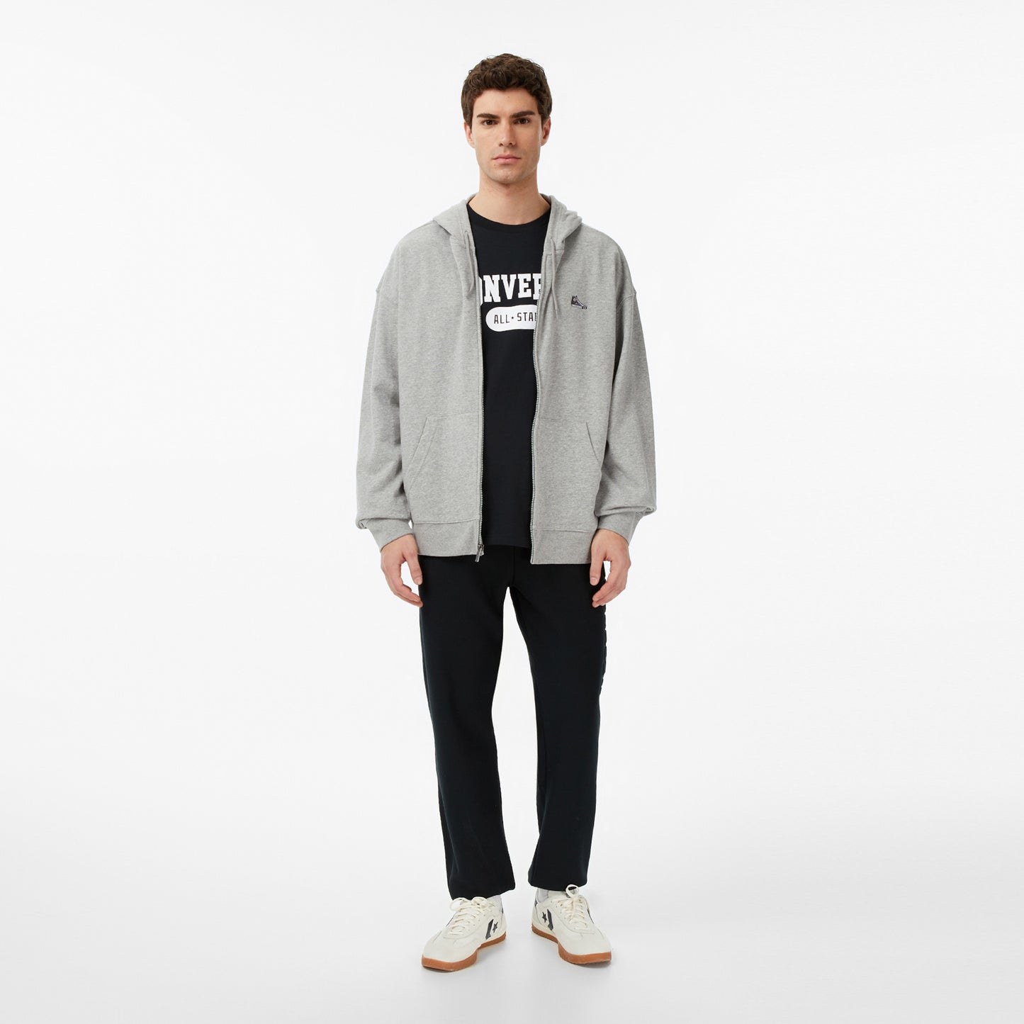 Converse Loose Fit Sneaker Patch Full Zip Erkek Gri Sweatshirt