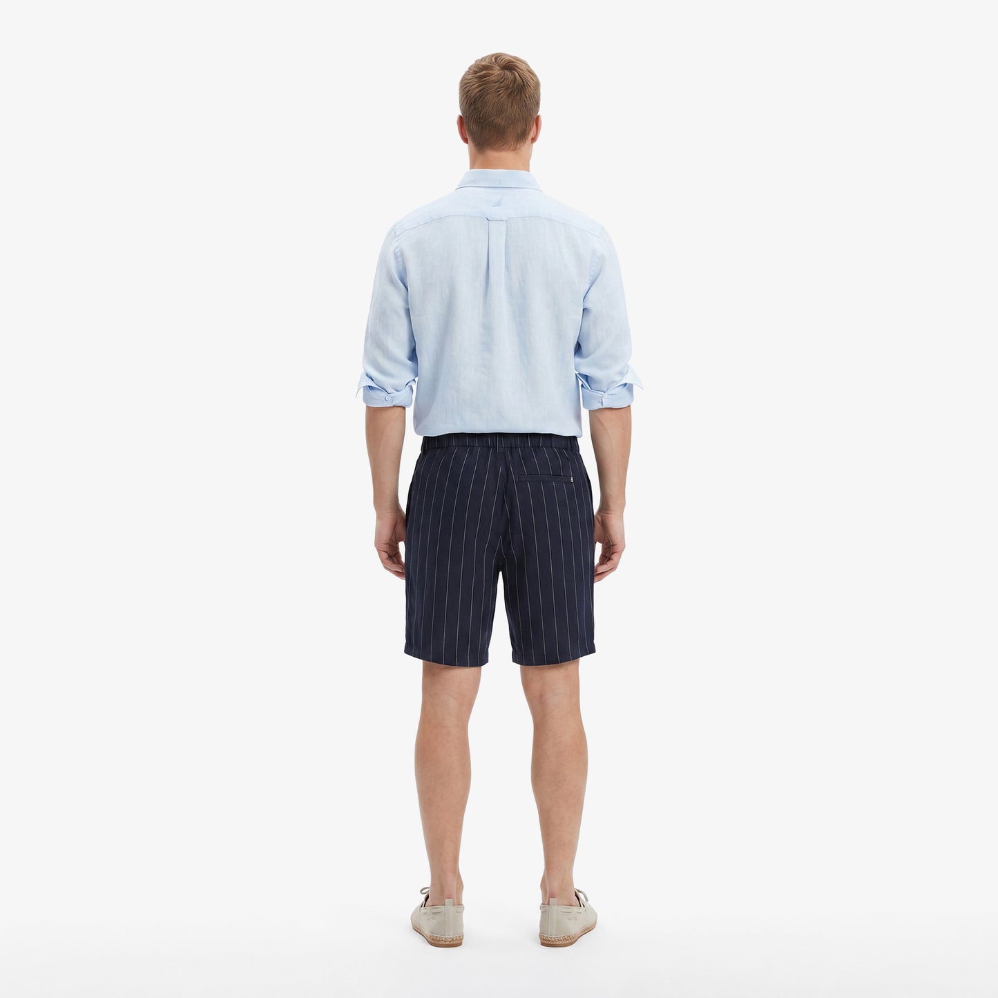 Nautica Erkek Lacivert Regular Fit Çizgili Keten Şort