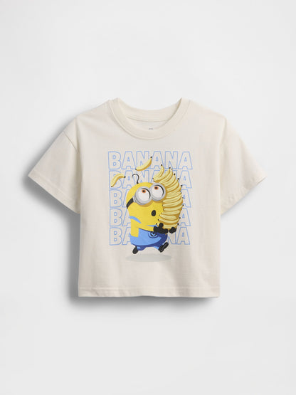 Beyaz Minions Oversized Grafik Baskılı T-shirt