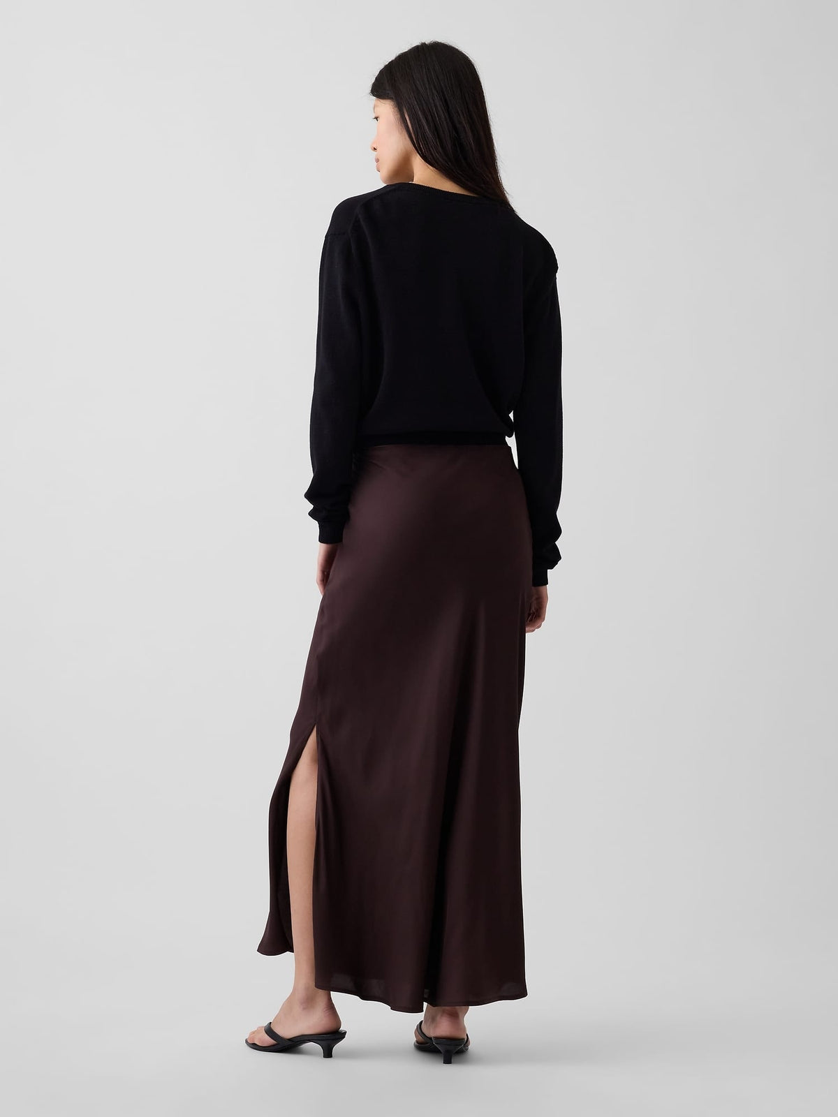 Koyu Kahverengi Maxi Slip Etek