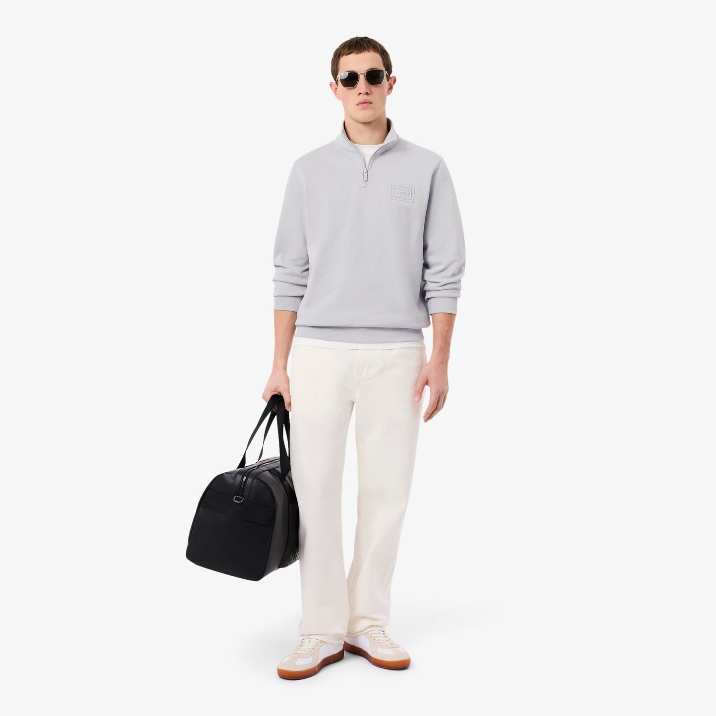 Lacoste Unisex Classic Fit Yarım Fermuarlı Gri Sweatshirt