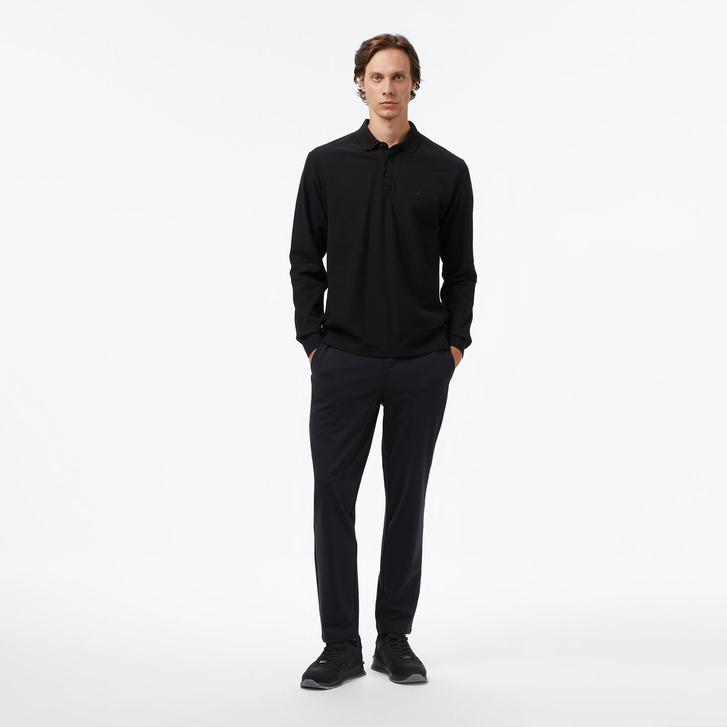 Nautica Classic Fit Erkek Uzun Kollu Polo Yaka Siyah T-shirt