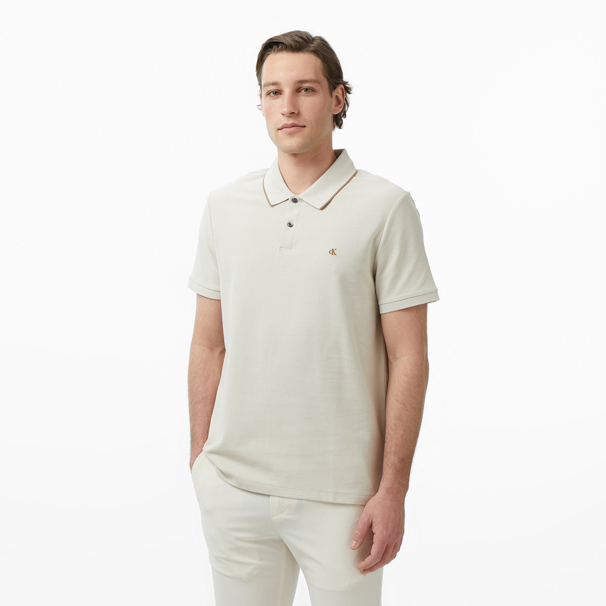 Calvin Klein Refined Pique Tipped Classic Erkek Bej Polo