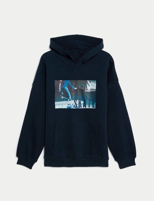 Pamuk Karışımlı Skate Grafik Kapşonlu Sweatshirt (6-16 Yaş)