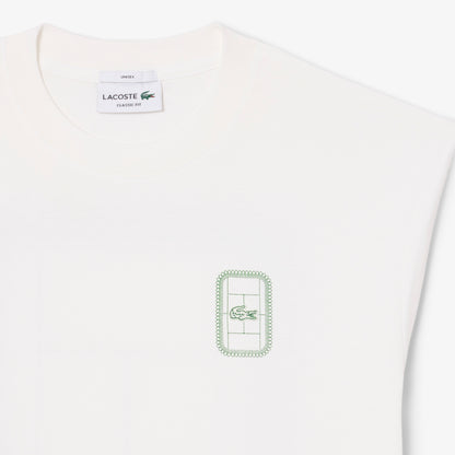 Lacoste Unisex Classic Fit Bisiklet Yaka Baskılı Beyaz T-shirt