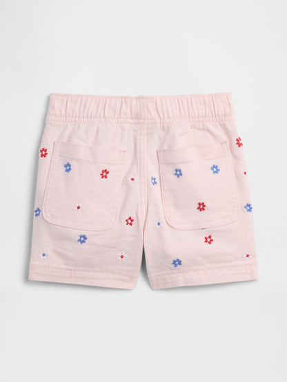 Açık Pembe Pull-on Işlemeli Mom Jean Şort