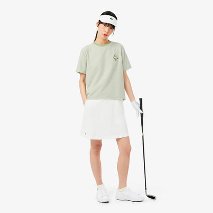 Lacoste Kadın Regular Fit Bisiklet Yaka Çizgili Yeşil T-shirt
