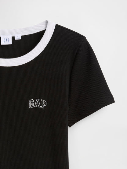 Siyah Ribbed Gap Logo Baby Crop T-shirt