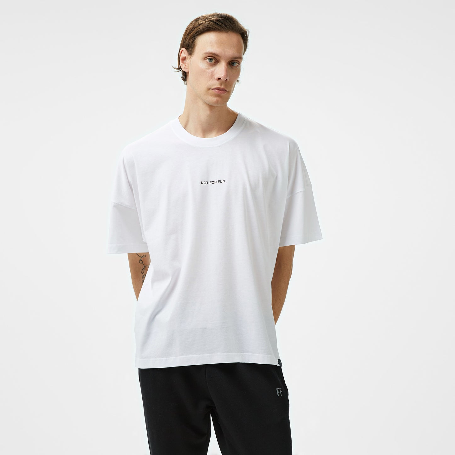 Forfun Not For Fun 004 Oversize Drop Shoulder Erkek Beyaz T-shirt