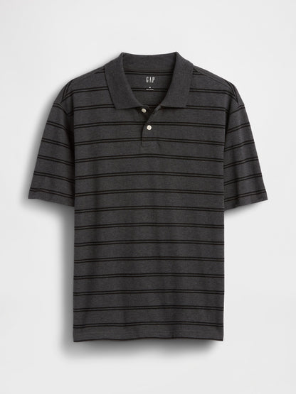 Koyu Gri Relaxed Pique Polo T-shirt