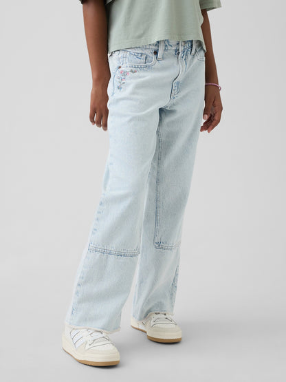 Açık Mavi Low Rise Stride Wide-leg Jean Pantolon