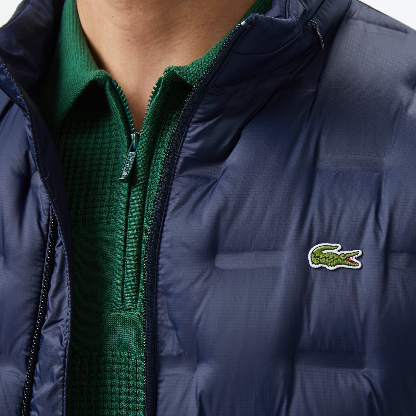 Lacoste Erkek Dik Yaka Kapitone Lacivert Mont