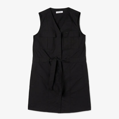 Lacoste Kadın Classic Fit Kolsuz V Yaka Siyah Elbise