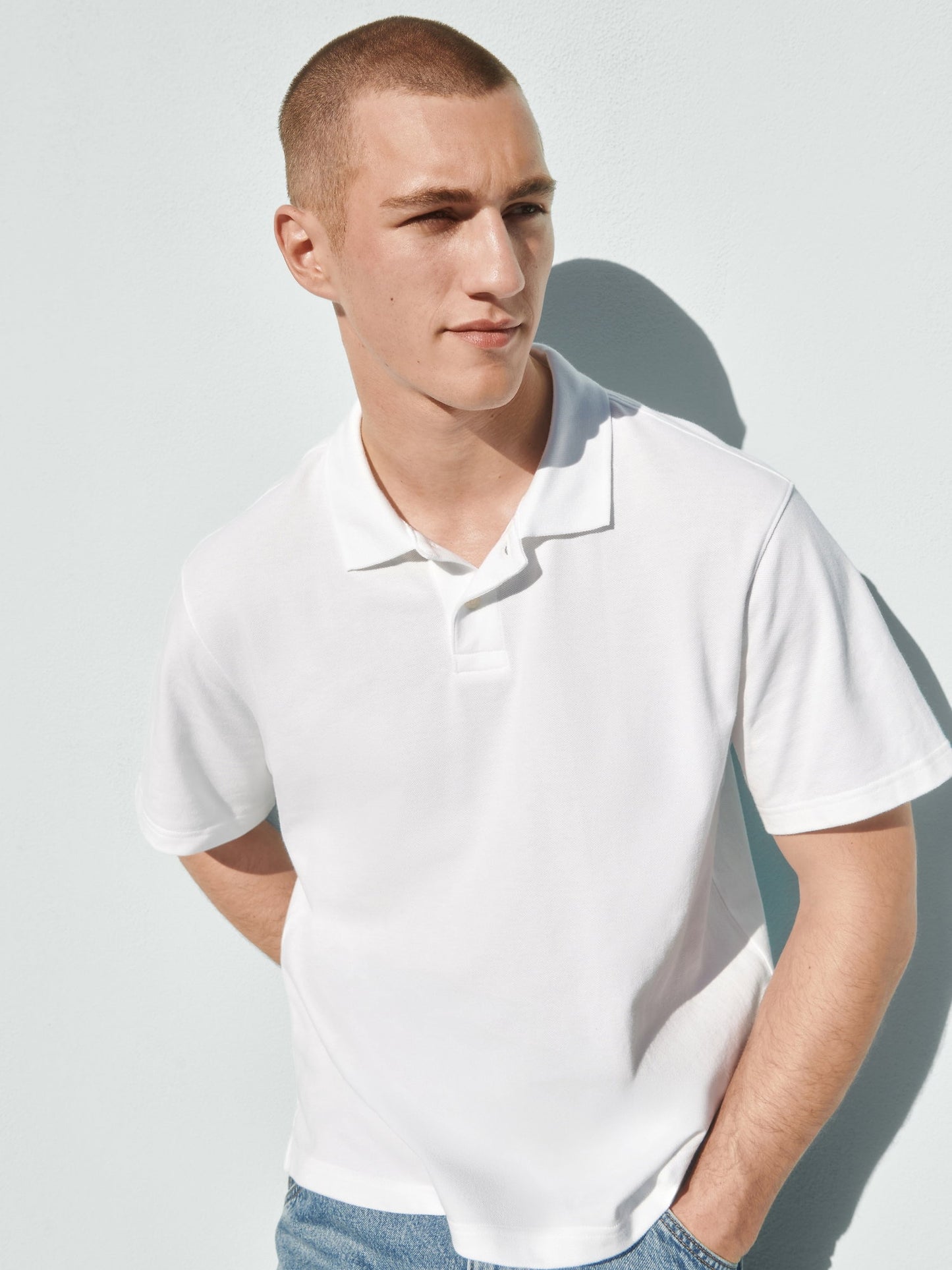 Beyaz Relaxed Pique Polo T-shirt