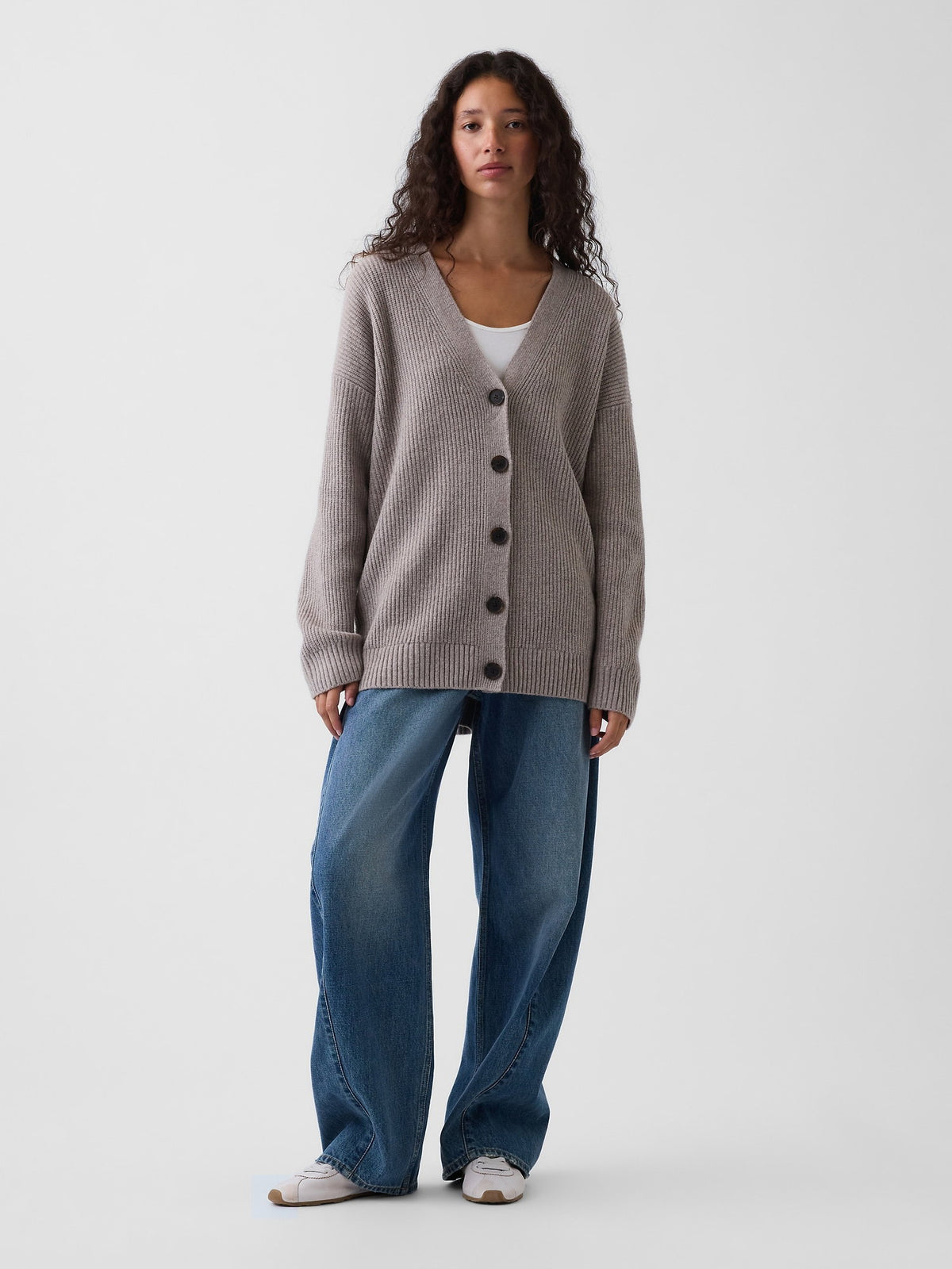 Açık Gri Cashsoft Oversized Triko Hırka