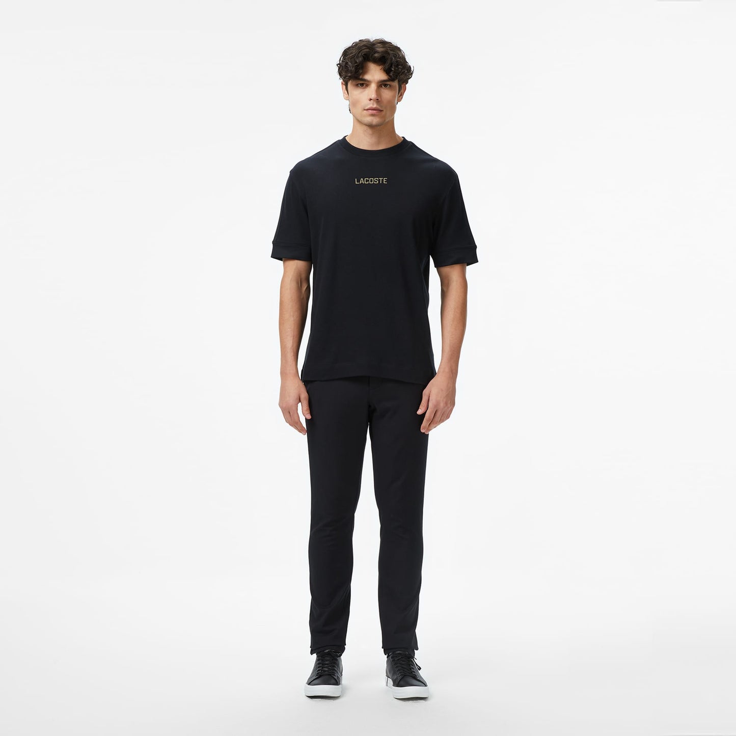 Lacoste Loose Fit Bisiklet Yaka Baskılı Erkek Siyah T-shirt