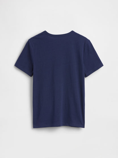 Koyu Mavi Grafik Baskılı T-shirt